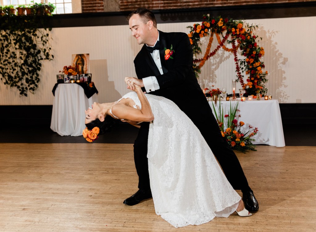 Couple's First Dance Frida Kahla inspired wedding head band for bride